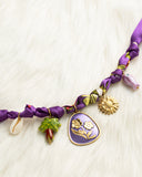 DoDoBeads Purple Scarf Necklace with Floral Enamel Pendant