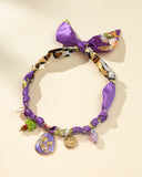 DoDoBeads Purple Scarf Necklace with Floral Enamel Pendant