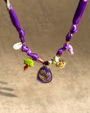 DoDoBeads Purple Scarf Necklace with Floral Enamel Pendant