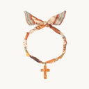 DoDoBeads Scarf Necklace with Orange Enamel Cross Pendant