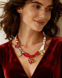 DoDoBeads Scarf Charm Necklace – Vintage Love – Red Enamel Heart & Bow Charm