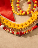 Game Day Scarf Bracelet Set for Women Red&Yellow