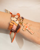 DoDoBeads Scarf Necklace with Orange Enamel Cross Pendant