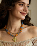 DoDoBeads Layered Scarf Necklace with Gold Paperclip Chain