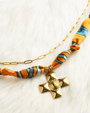 DoDoBeads Layered Scarf Necklace with Gold Paperclip Chain