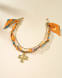 DoDoBeads Layered Scarf Necklace with Gold Paperclip Chain