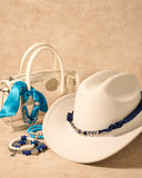 Game Day Scarf Bracelet Set for Women Blue&White