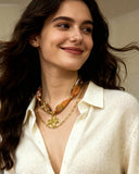 DoDoBeads Brown Scarf Necklace with Gold Cross Pendant