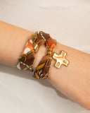 DoDoBeads Brown Scarf Necklace with Gold Cross Pendant