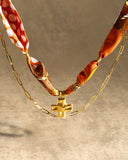 DoDoBeads Brown Scarf Necklace with Gold Cross Pendant