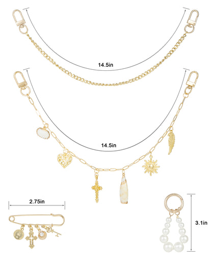 Original 4 in 1 Bag Charms Gold, Purse Charms, Pearl Bag Charms for Handbags, Purse Keychain, Purse Chain Charm, Bag Charm Chain, Bag Charms for Women