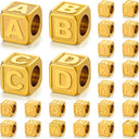26 Pcs Non Tarnish Gold Metal Letter Beads, Stainless Steels Letter Beads, 8×8mm Large Square Letter Beads, Letter Beads for Bracelets/Necklace/Bag Charms/Shoe Lace, Shoe Charms for Sneakers